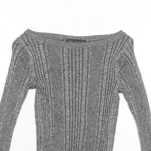 Marks and Spencer Womens Grey Boat Neck Viscose Pullover Jumper Size 8 Pullover