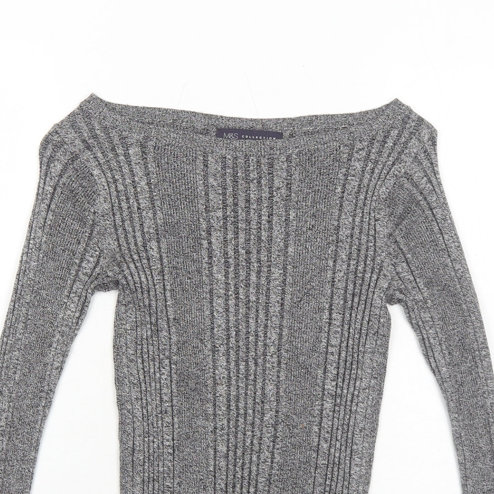 Marks and Spencer Womens Grey Boat Neck Viscose Pullover Jumper Size 8 Pullover