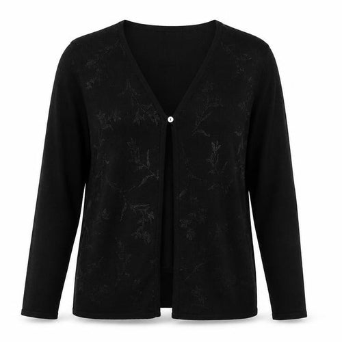 Debbie Morgan Womens Black V-Neck Floral Acrylic Cardigan Jumper Size S
