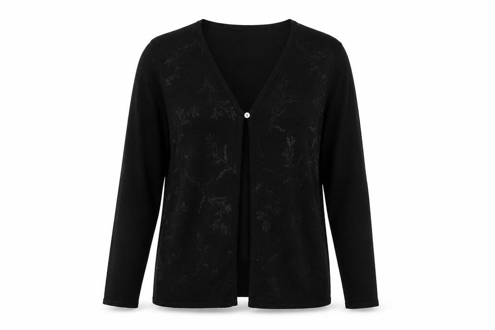 Debbie Morgan Womens Black V-Neck Floral Acrylic Cardigan Jumper Size S