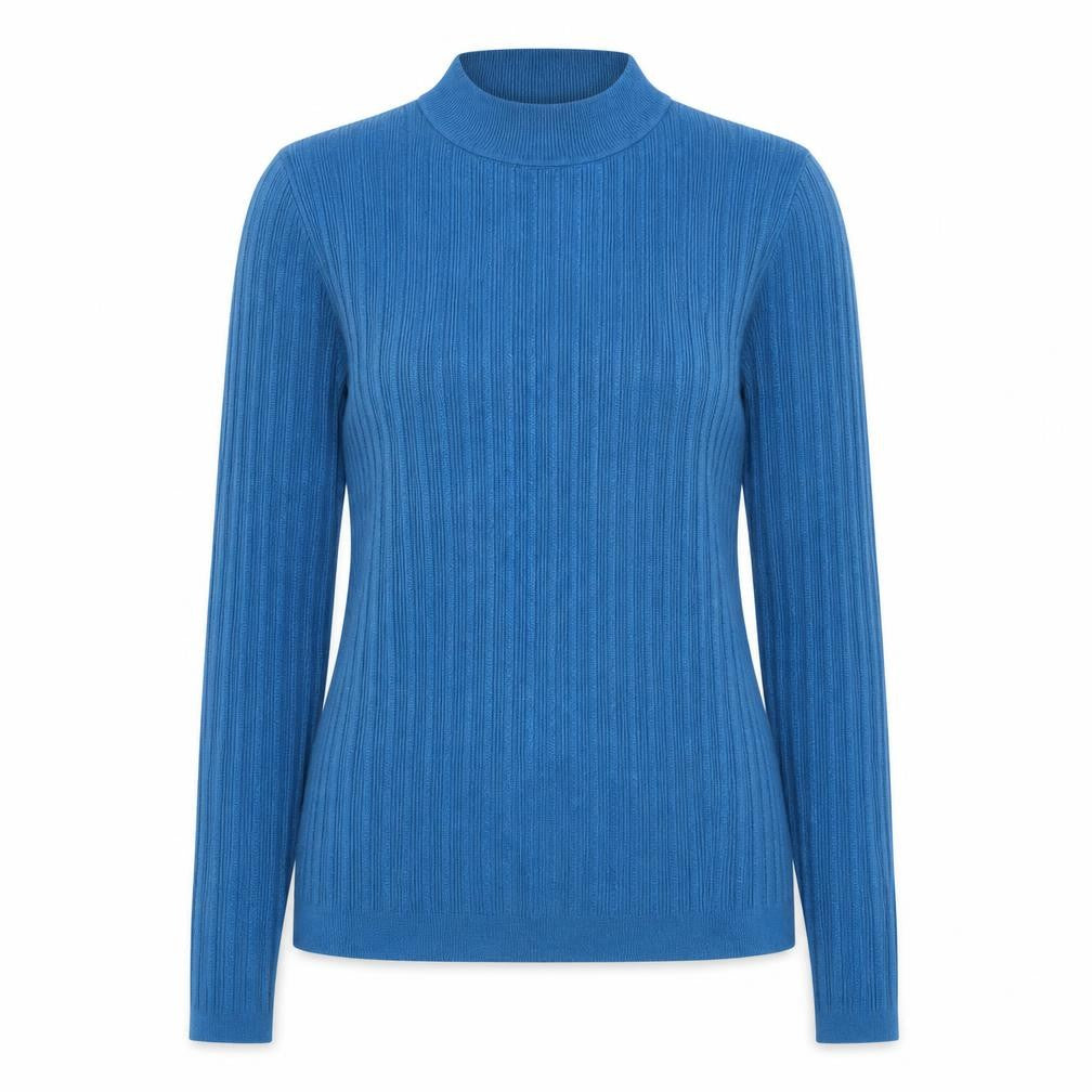 Front view of Tu women’s blue mock neck viscose jumper, size UK 10