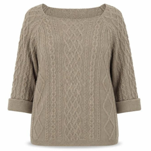 BASSINI Womens Brown Square Neck Geometric Acrylic Pullover Jumper Size M