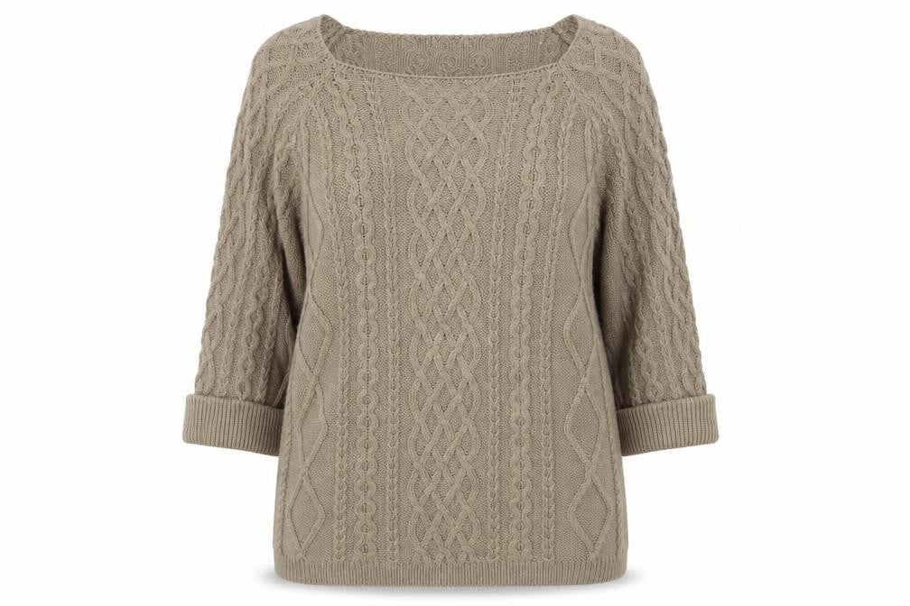 BASSINI Womens Brown Square Neck Geometric Acrylic Pullover Jumper Size M