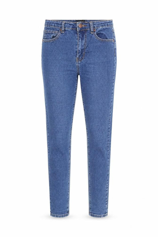 Front view of Forever 21 women’s blue cotton skinny jeans, size UK 26, in regular zip