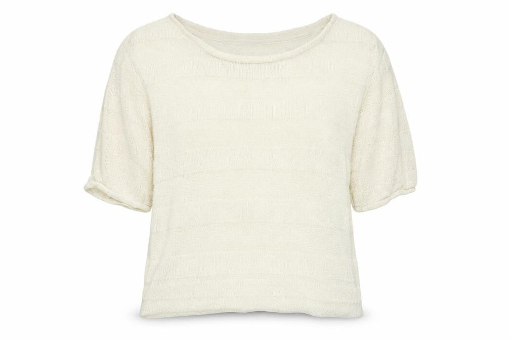 Front view of Doublefocus women’s white round neck acrylic jumper, size M