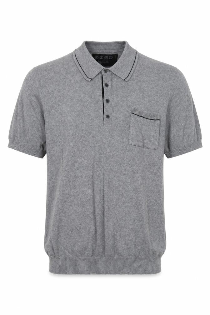 Front view of RV38 men’s grey cotton polo, size M, collared button