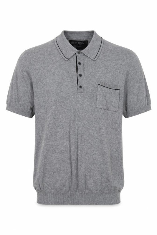 Front view of RV38 men’s grey cotton polo, size M, collared button