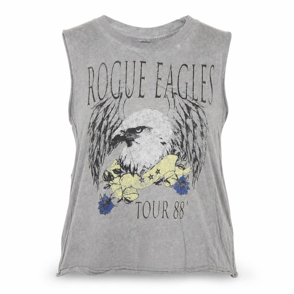 Front view of ASOS women’s grey cotton basic tank, size UK 8, round neck - rogue eagles