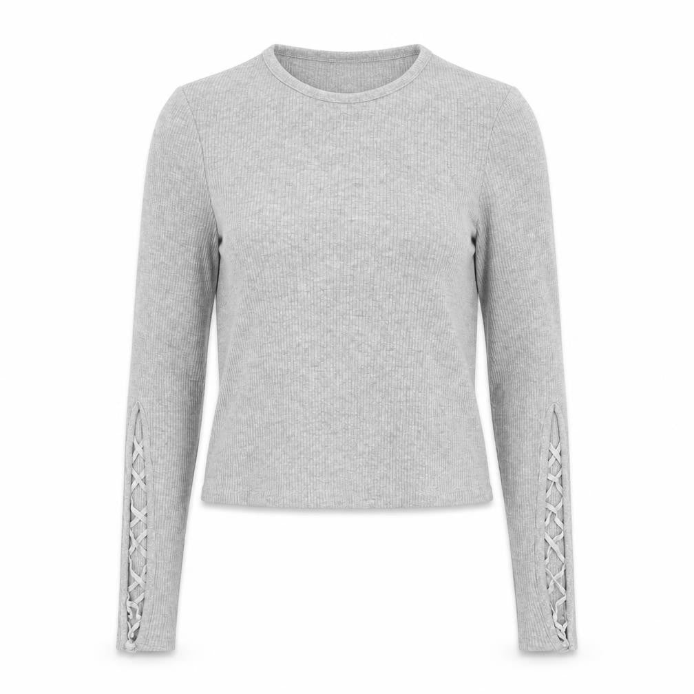 Front view of Topshop women’s grey round neck polyester jumper, size UK 10