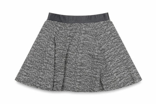 Front view of Divided women’s black geometric polyester skater skirt, size S, zip