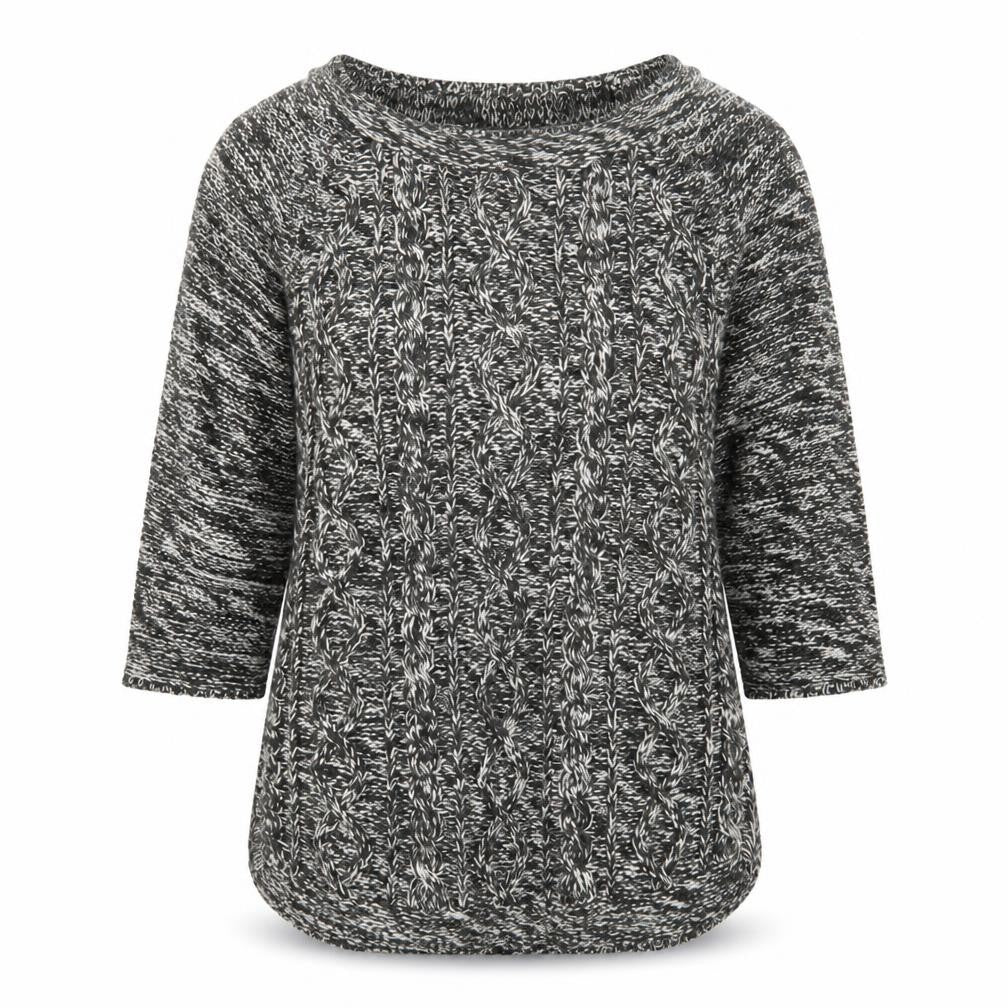 Front view of Red tag women’s black round neck acrylic jumper, size UK 10