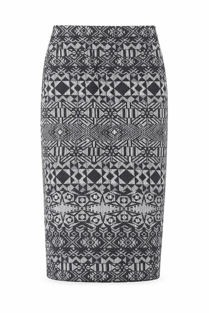 New Look Womens Grey Fair Isle Viscose Bandage Skirt Size 8 - Waist 22 inches