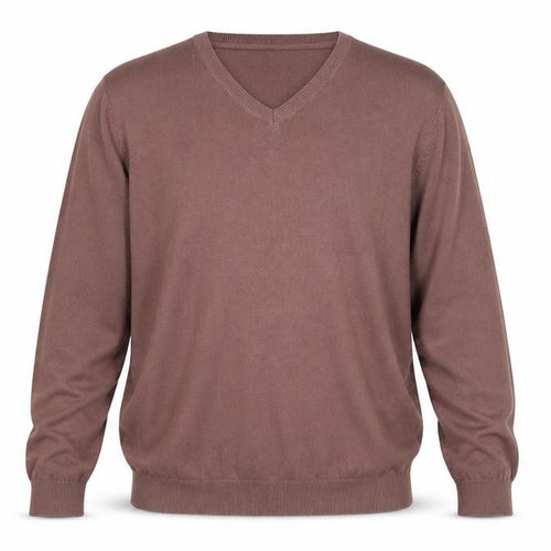 New Look Mens Brown V-Neck Cotton Pullover Jumper Size XL Long Sleeve