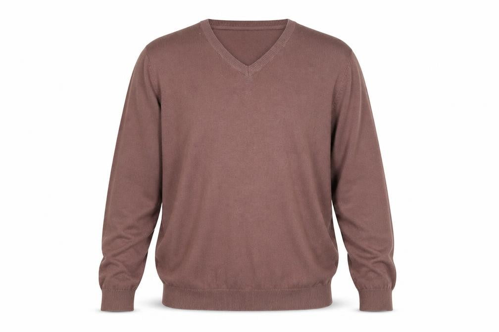 New Look Mens Brown V-Neck Cotton Pullover Jumper Size XL Long Sleeve