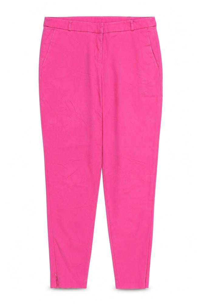 Front view of RESERVED women’s pink polyester chino trousers, size UK 8, regular zip