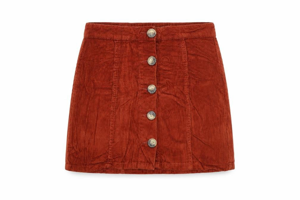Denim & Co. Womens Orange Cotton A-Line Skirt Size 8 Button