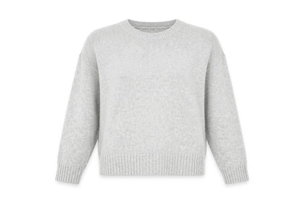 Front view of New Look women’s grey round neck acrylic jumper, size M