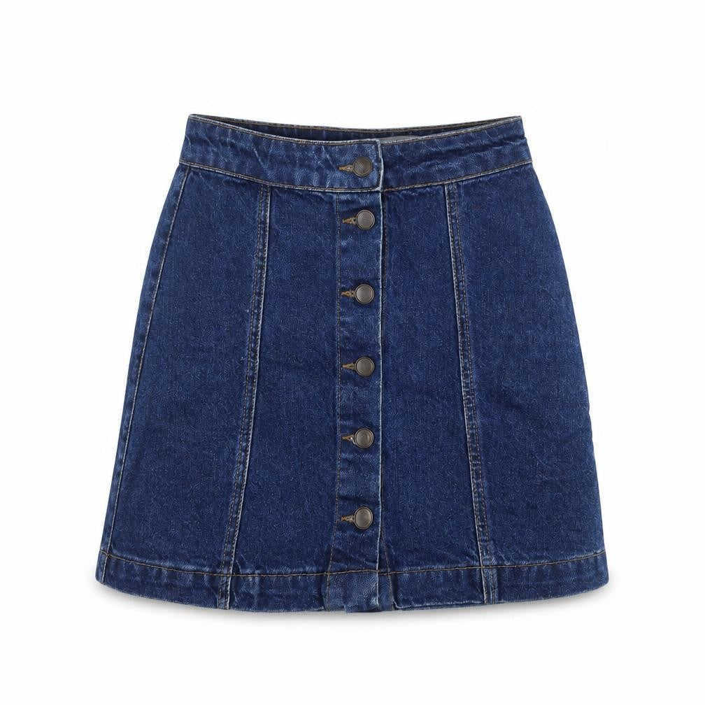 New Look Womens Blue Cotton A-Line Skirt Size 6 Button