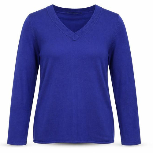 Bonmarché Womens Blue V-Neck Acrylic Pullover Jumper Size 12 - Size 12-14