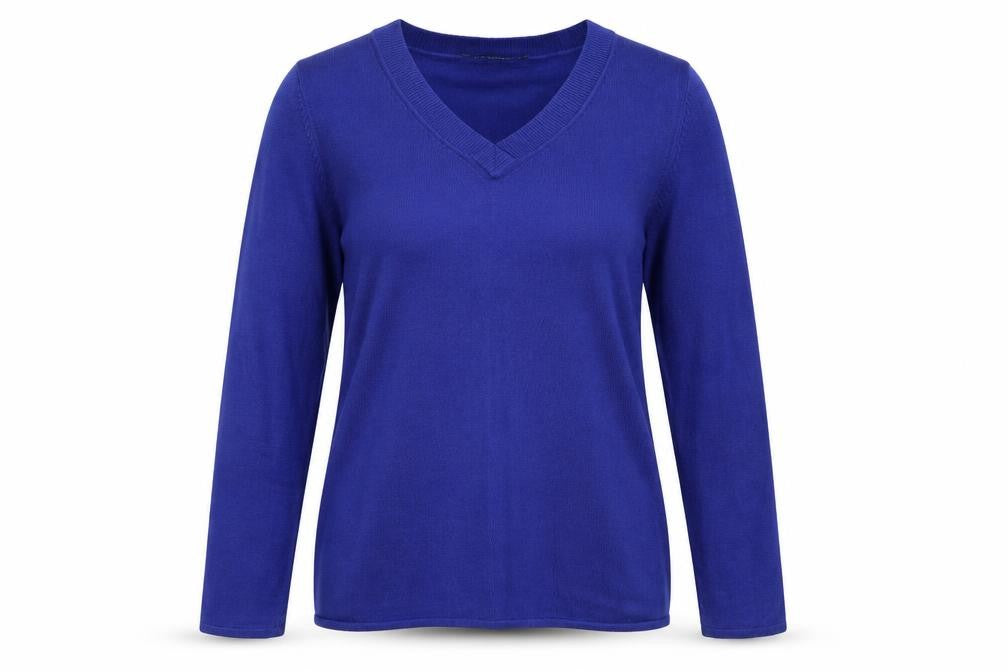 Bonmarché Womens Blue V-Neck Acrylic Pullover Jumper Size 12 - Size 12-14