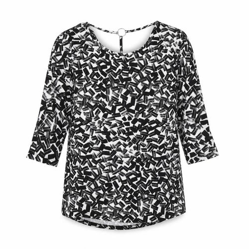 Dorothy Perkins Womens Black Geometric Viscose Basic Blouse Size 10 Round Neck - Ring Detail on Back
