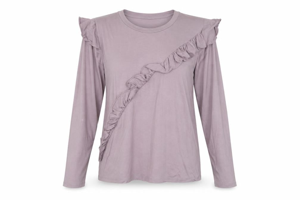 Front view of Topshop women’s purple modacrylic basic t-shirt, size UK 10, round neck