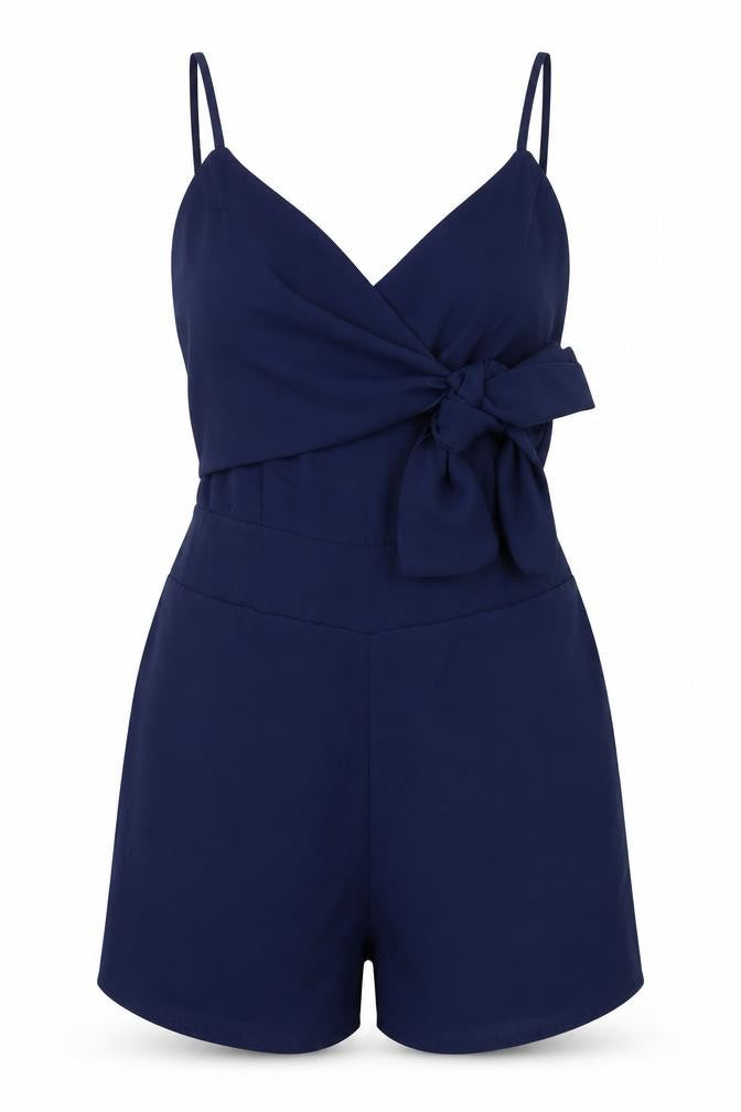 CBR Womens Blue Polyester Playsuit One-Piece Size M Pullover - Tie Front Detail