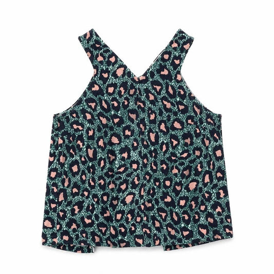 Front view of H&M women’s green geometric polyester basic tank, size XS, v-neck - open back
