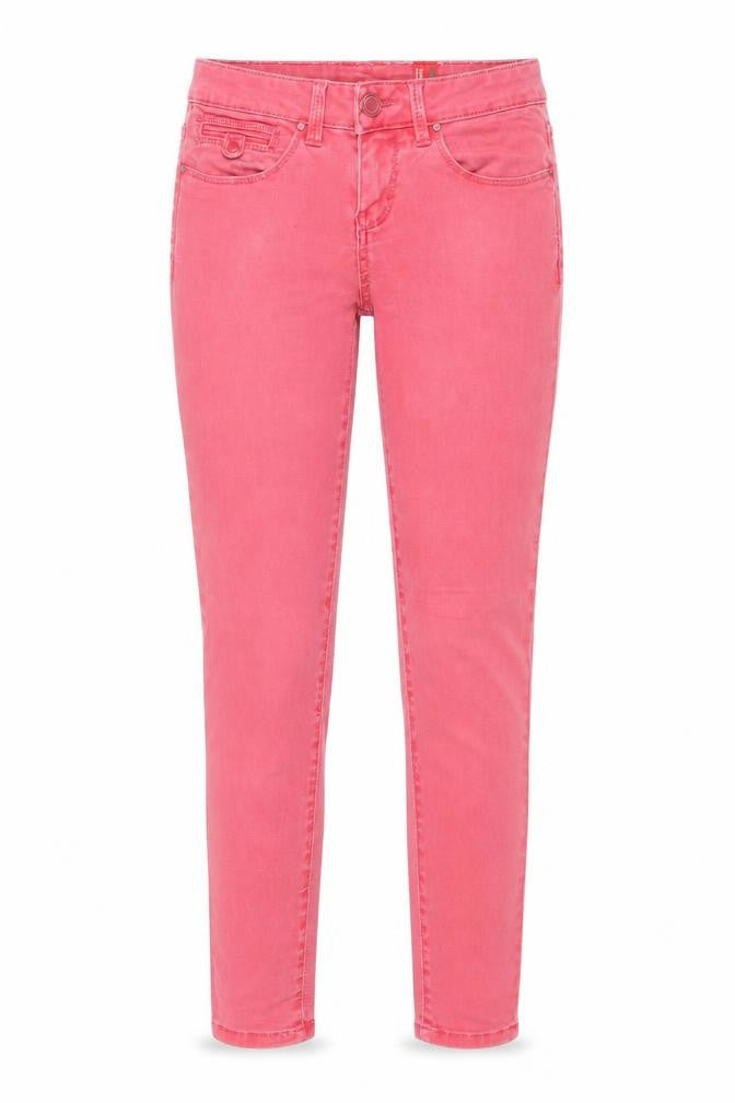 Front view of Yes Yes women’s red cotton straight jeans, size UK 6, regular zip