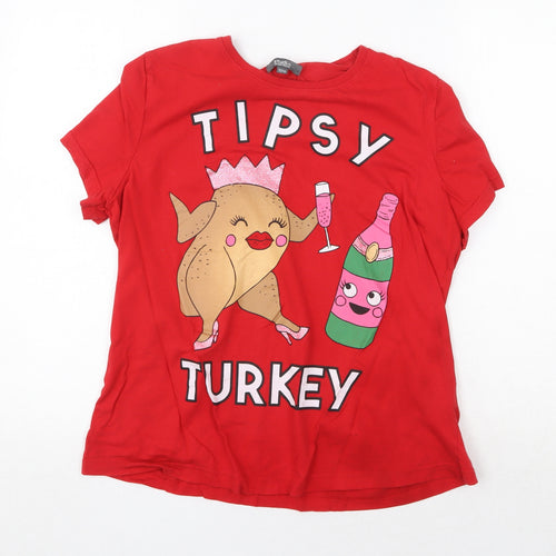 Studio Womens Red 100% Cotton Basic T-Shirt Size 12 Round Neck - Size 12-14 Tipsy Turkey