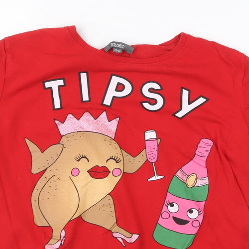 Studio Womens Red 100% Cotton Basic T-Shirt Size 12 Round Neck - Size 12-14 Tipsy Turkey