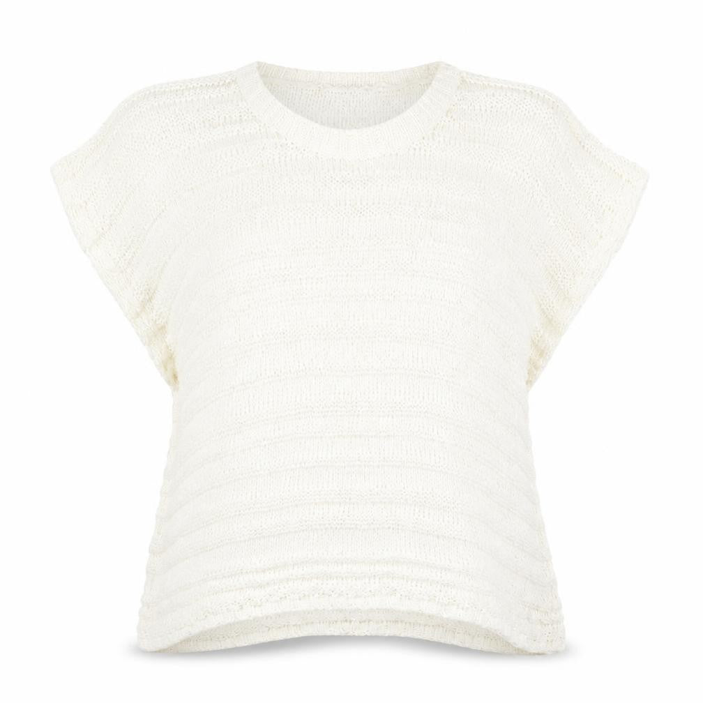 Front view of Soft B women’s ivory round neck acrylic jumper, size L