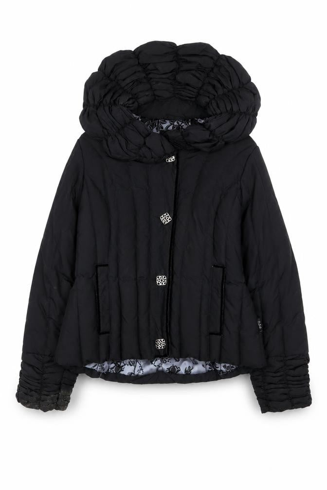 Front view of Per Una women’s black quilted jacket, size S, zip