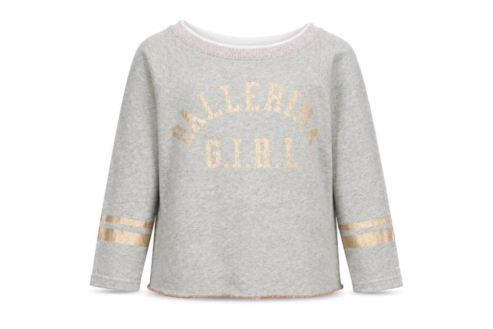 Front view of Next girls’ grey cotton pullover sweatshirt, size 4XL, pullover - ballerina girl