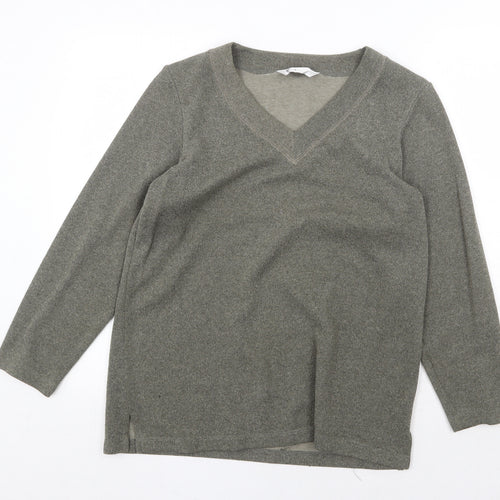 BHS Womens Green V-Neck Polyester Pullover Jumper Size 14