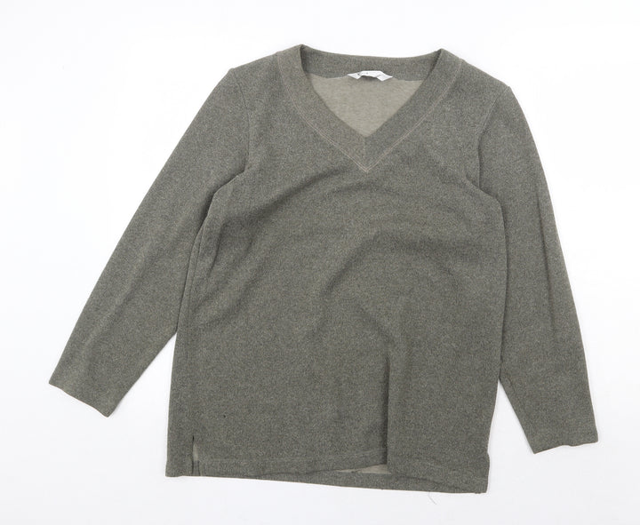 BHS Womens Green V-Neck Polyester Pullover Jumper Size 14