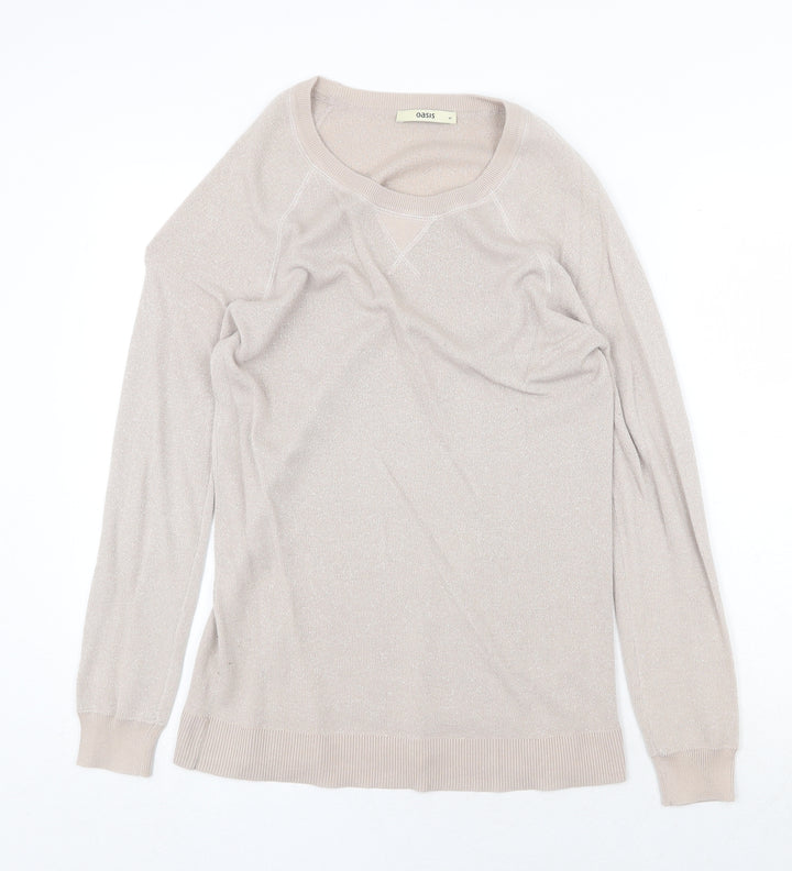Oasis Womens Grey Crew Neck Cotton Pullover Jumper Size M