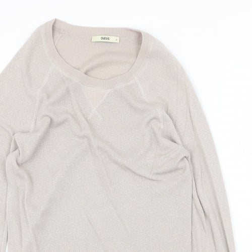 Oasis Womens Grey Crew Neck Cotton Pullover Jumper Size M