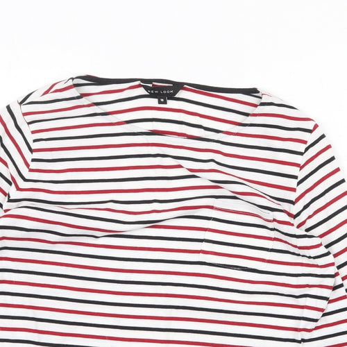 New Look Womens Multicoloured Striped 100% Cotton Basic T-Shirt Size 10 Round Neck
