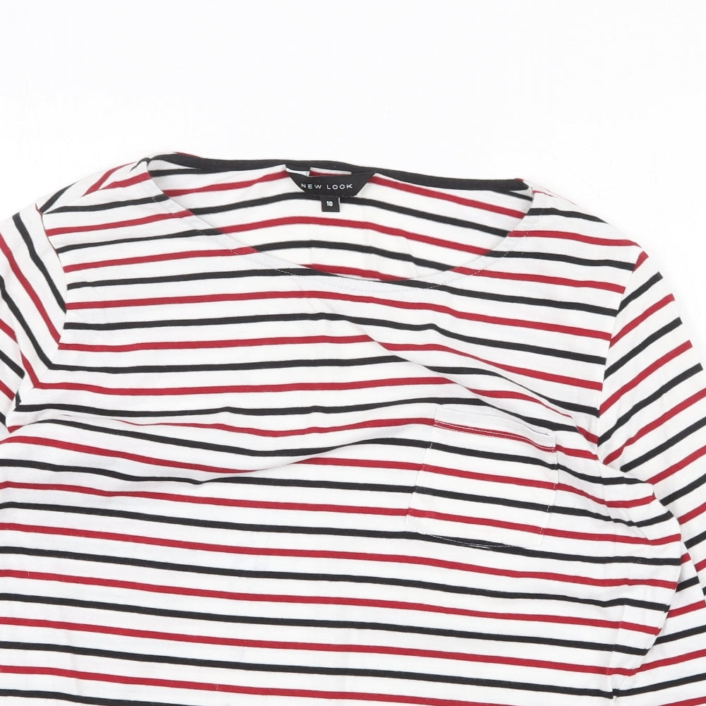 New Look Womens Multicoloured Striped 100% Cotton Basic T-Shirt Size 10 Round Neck