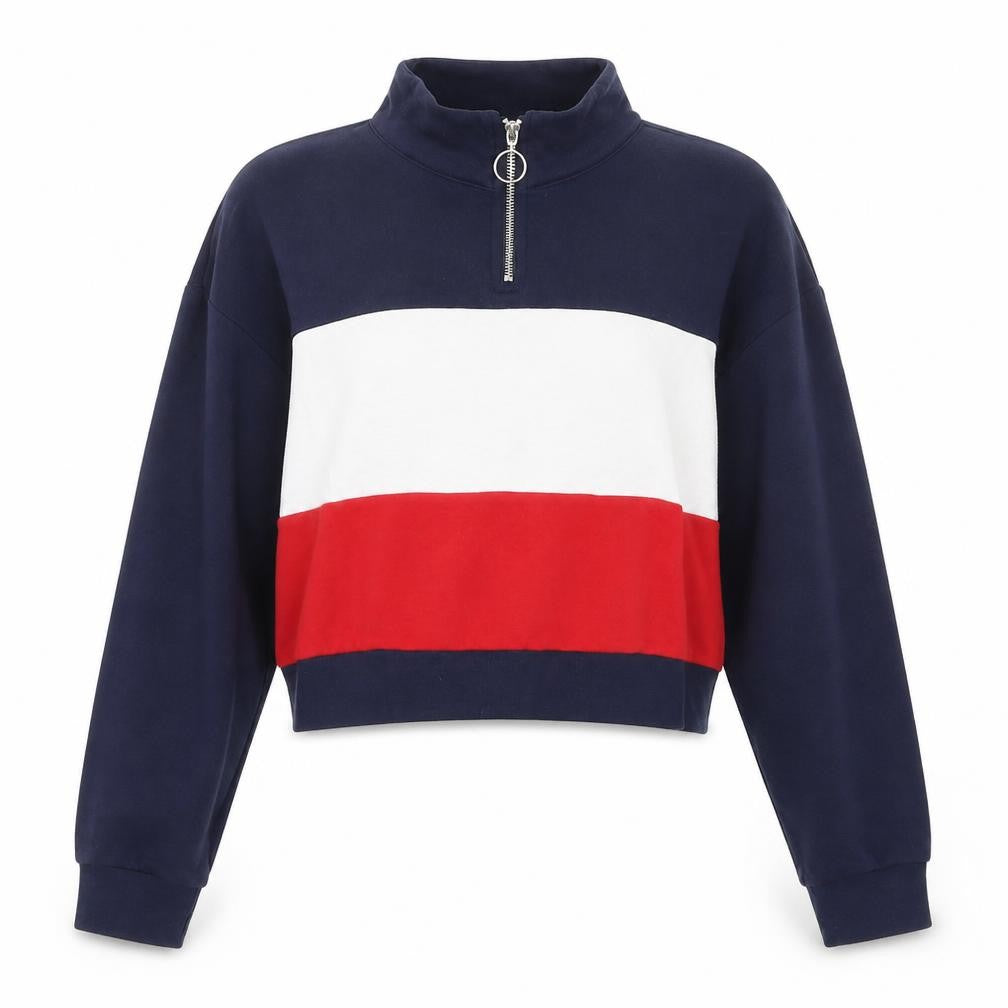 Fifth Sun Womens Blue Colourblock Cotton Pullover Sweatshirt Size XS Zip