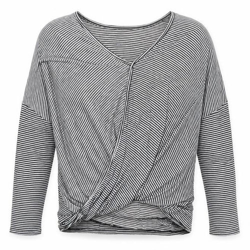 Ginger G Womens Black Striped Viscose Basic T-Shirt Size S V-Neck - Twist Front Detail