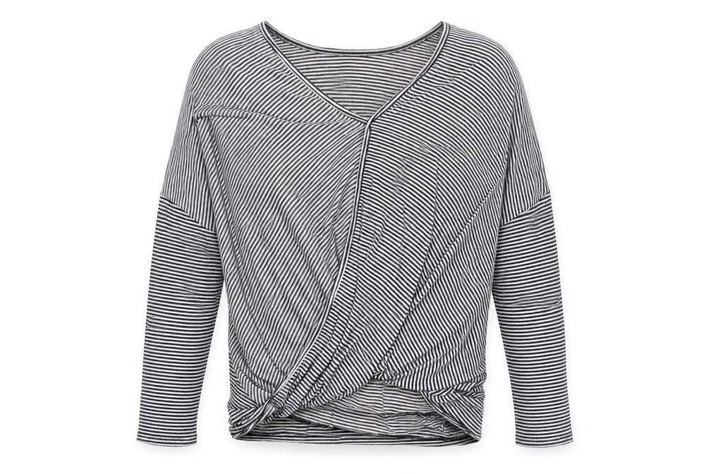 Ginger G Womens Black Striped Viscose Basic T-Shirt Size S V-Neck - Twist Front Detail