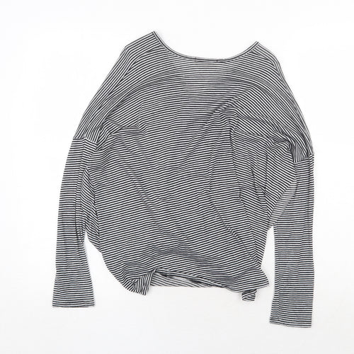 Ginger G Womens Black Striped Viscose Basic T-Shirt Size S V-Neck - Twist Front Detail