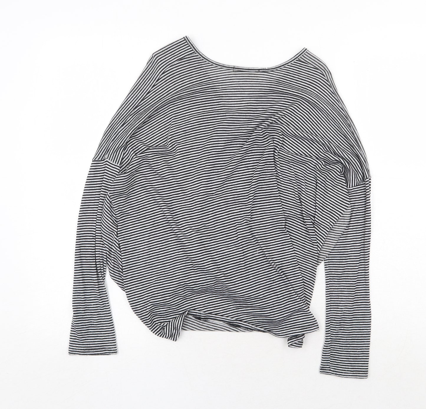 Ginger G Womens Black Striped Viscose Basic T-Shirt Size S V-Neck - Twist Front Detail