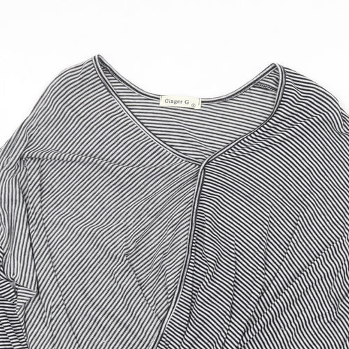 Ginger G Womens Black Striped Viscose Basic T-Shirt Size S V-Neck - Twist Front Detail