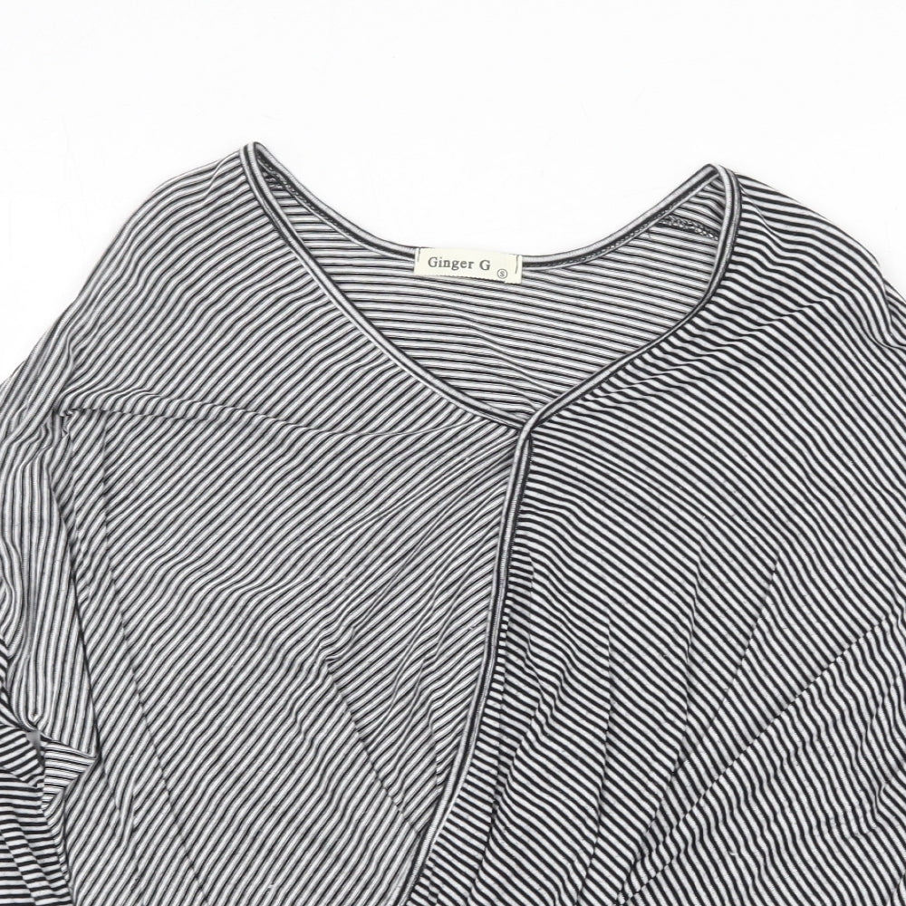 Ginger G Womens Black Striped Viscose Basic T-Shirt Size S V-Neck - Twist Front Detail