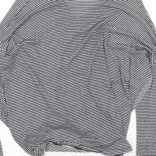 Ginger G Womens Black Striped Viscose Basic T-Shirt Size S V-Neck - Twist Front Detail