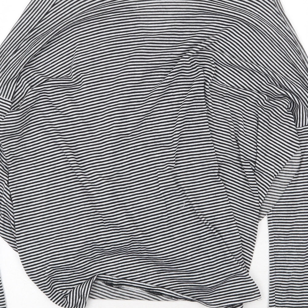 Ginger G Womens Black Striped Viscose Basic T-Shirt Size S V-Neck - Twist Front Detail