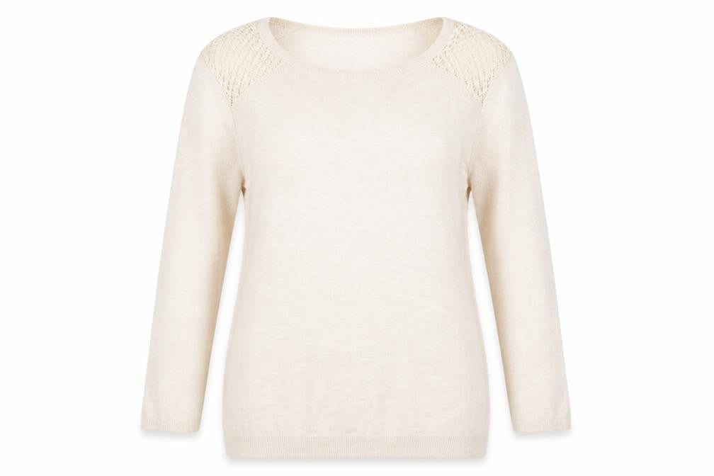 Front view of Zara women’s beige round neck acrylic jumper, size S